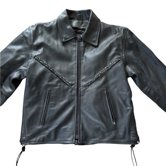 VTG Leather Biker Western Jacket Women’s XL Cinch Waist Woven Relaxed Grunge - Picture 2 of 8